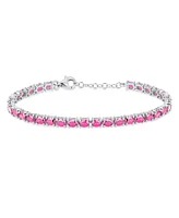 Bling Jewelry Simple Strand Synthetic Pink Topaz Tennis Bracelet For Women .925 Sterling Silver 7-7.5 Inch