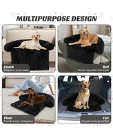 Costway Plush Calming Dog Couch Bed with Anti-Slip Bottom Plush Mat for Dogs & Cats