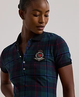 Lauren Ralph Petite Plaid Beaded-Crest Pique Polo Shirt