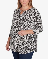 Ruby Rd. Plus Batik Scroll Dew Drop Printed Knit Top