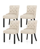 Gymax Upholstered Dining Chairs Set of 2 w/ Rubber Wood Legs Padded Seat Nailhead Trim Beige