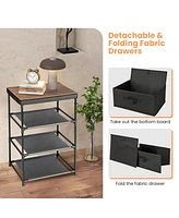 Gymax 2PCS Fabric Bedside Table 3 Drawers Nightstand Small Dresser Bedroom Living Room