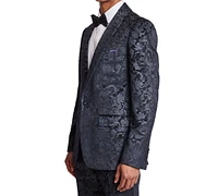 Paisley & Gray Men's Regent Slim Fit Black Floral Velvet Tuxedo Jacket