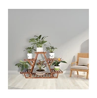 Unho Wooden Plant Stand 6 Tier Bonsai Display Shelf Carbonized Wood for Porch Outdoor