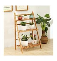 Unho 3 Tier Foldable Bamboo Plant Stand Planter Organizer for Dsplaying Garden Flowers