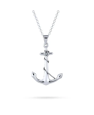 Bling Jewelry Nautical Tropical Vacation Unisex Sailor Ship Boat Rope Anchor Pendant Necklace For Women .925 Sterling Silver 1.5 Inch