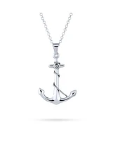 Bling Jewelry Nautical Tropical Vacation Unisex Sailor Ship Boat Rope Anchor Pendant Necklace For Women .925 Sterling Silver 1.5 Inch