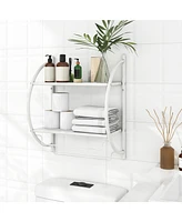 Gymax Wall Mount Shower Organizer Holder 2-Tier Bathroom Rack Storage Toilet Towel Bar White