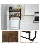 Gymax Wall Mounted Bathroom Shelf Industrial 2-Tier Storage Rack w/ Towel Bar Kitchen