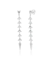 Suzy Levian Sterling Silver White Cubic Zirconia Baguette Pave Drop Dangle Earrings