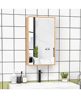 Gymax Bathroom Medicine Cabinet w/ Mirror 2 Adjustable Cabinet Shelves Natural