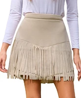 Cupshe Women's Faux Suede Fringe Hem Mini Skirt