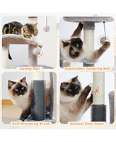 Slickblue Small Cat Tree for Indoor Cats, Medium Cat Tower with Interactive Toy, Self Groomer Brush