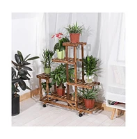 Unho 6 Tiers Wooden Plant Stand Home Garden Flower Pots Shelf for Indoor Outdoor