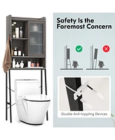 Gymax Over The Toilet Storage Cabinet Bathroom Space Saver with Sliding Door Grey