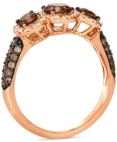 Le Vian Chocolatier Chocolate Diamond & Vanilla Diamond Three Stone Halo Ring (1-1/2 ct. t.w.) in 14k Rose Gold