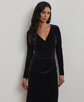 Lauren Ralph Women's Stretch Velvet Surplice Dress