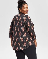 Jm Collection Plus Printed V-Neck 3/4-Sleeve Top, Exclusively at Macy's