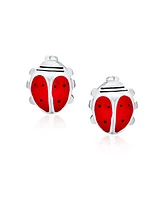 Bling Jewelry Red Enamel Garden Insect Ladybug Stud Earrings .925 Sterling Silver