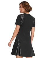 Dkny Petite Studded Mixed-Media Fit & Flare Mini Dress