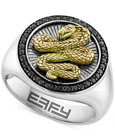 Effy Men's Black Spinel Cobra Round Disc Ring (3/8 ct. t.w) in Sterling Silver, 14k Gold-Plate, & Black Rhodium-Plate