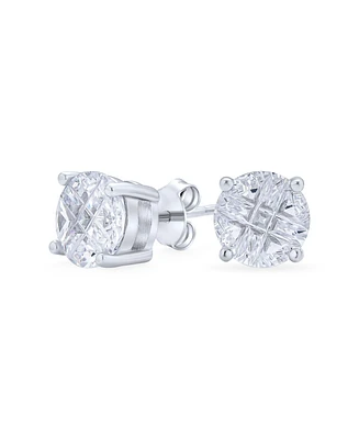 Bling Jewelry 3CT Round Solitaire Cut Cubic Zirconia Invisible Cut Stud Earrings Sterling Silver