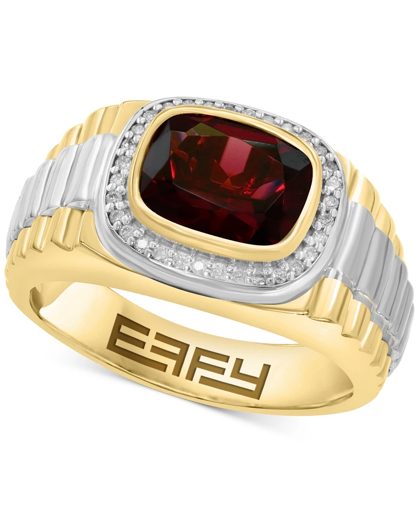 Effy Men's Rhodolite (3-1/5 ct. t.w.) & Diamond (1/8 ct. t.w.) Ring in Sterling Silver & 14k Gold-Plate