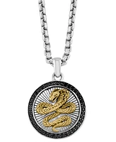 Effy Men's Black Spinel Cobra 22" Round Disc Pendant Necklace (3/8 ct. t.w) in Sterling Silver, 14k Gold-Plate, & Black Rhodium-Plate