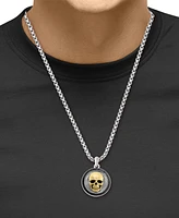 Effy Men's Black Spinel Skull Head 22" Round Disc Pendant Necklace (3/8 ct. t.w) in Sterling Silver, 14k Gold-Plate, & Black Rhodium-Plate