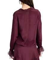 En Saison Women's Cover Lace-Cuff Collared Blouse