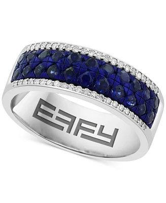 Effy Men's Sapphire (1-1/4 ct. t.w.) & Diamond (1/8 ct. t.w.) Cluster Ring in Sterling Silver