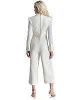 Dkny Women's Tuxedo Satin Cropped Wide-Leg Jumpsuit