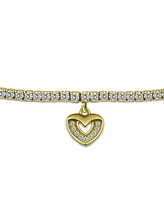 Giani Bernini Cubic Zirconia Heart Charm Tennis Bracelet in 18k Gold-Plated Sterling Silver, Created for Macy's