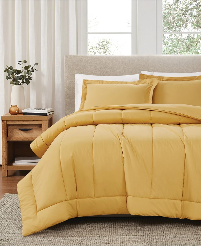 Brooklyn Loom Solid Cotton Percale -Pc. Comforter Set