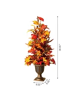 Glitzhome 36"H Fall Lighted Maple Leaves Urn Potted Porch Tree, 20 Warm Lights with Timer