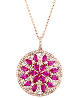 Effy Ruby (2-3/4 ct. t.w.) & Diamond (5/8 ct. t.w.) Mandala 18" Pendant Necklace in 14k Rose Gold