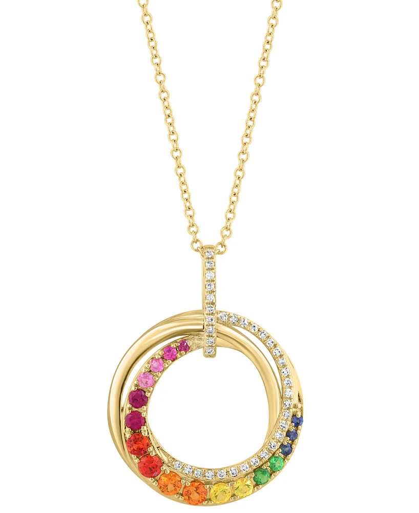 Effy Multi-Gemstone (1/2 ct. t.w.) & Diamond (1/10 ct. t.w.) Swirl Circle 18" Pendant Necklace in 14k Gold