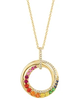 Effy Multi-Gemstone (1/2 ct. t.w.) & Diamond (1/10 ct. t.w.) Swirl Circle 18" Pendant Necklace in 14k Gold