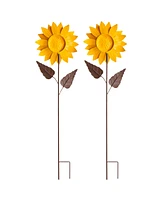 Glitzhome 42"H Fall Metal Sunflower Yard Stake Set of 2