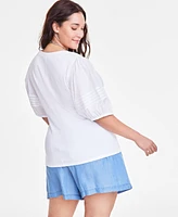 On 34th Trendy Plus Puff-Sleeve Knit Top, Created for Macy's