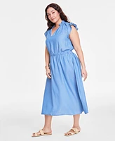 On 34th Trendy Plus Split-Neck Flutter-Sleeve Midi Dress, Exclusively at Macy's