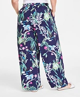 On 34th Trendy Plus Swan-Print Wide-Leg Pull-On Pants, Exclusively at Macy's