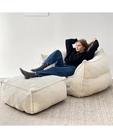 Maison Boucle Teddy Bean Bag Accent Chair Sets,Minimalist Arm & Lounger With Ottoman-Maison