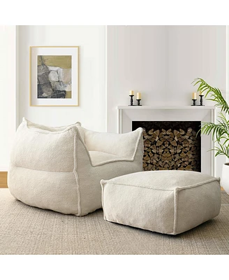 Maison Boucle Teddy Bean Bag Accent Chair Sets,Minimalist Arm & Lounger With Ottoman-Maison