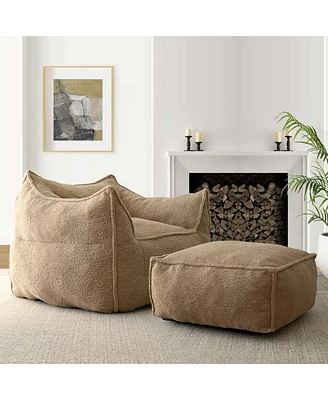 Maison Boucle Teddy Bean Bag Accent Chair Sets,Minimalist Bean Bag Arm Chair & Lounger With Ottoman-Maison Boucle