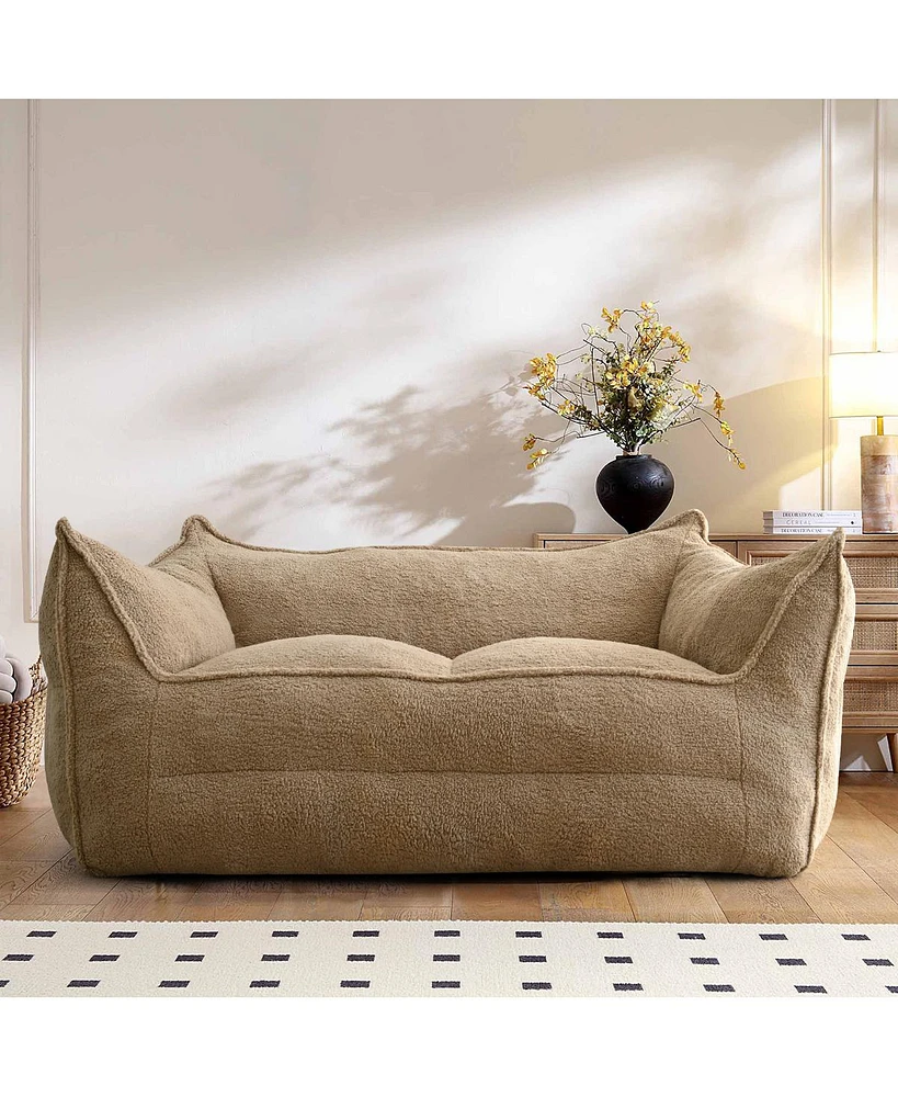 Maison Boucle Upholstered Teddy Fabric Bean Bag Loveseat Sofa-Maison