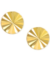 Sun Ray Texture Round Disc Stud Earrings in 10k Gold