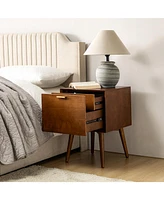 Hulala Home Mid-century ModernIsabel 2-Drawer Nightstand with Built-in Outlets