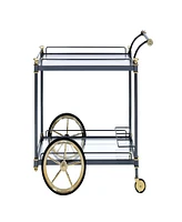 Streamdale Furniture Cyrus Serving Cart, Black/Gold & Clear Glass