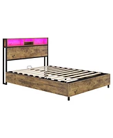 Streamdale Furniture Metal Platform Bed With Underneath Storage, Led and Usb Ports, Full, Black